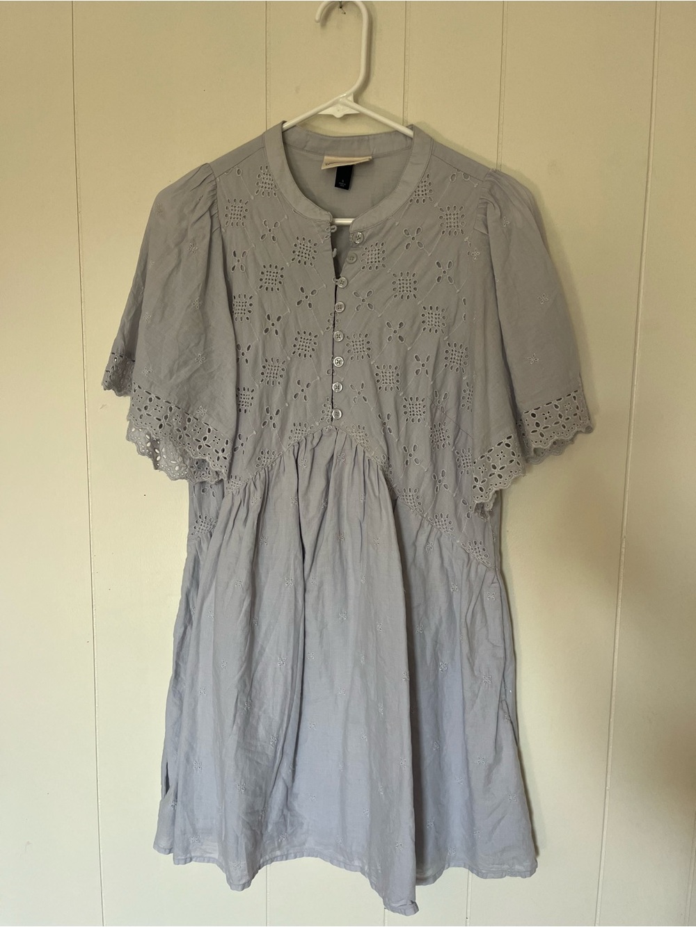 Universal Thread Light Gray Eyelet Button-Front Mini Dress